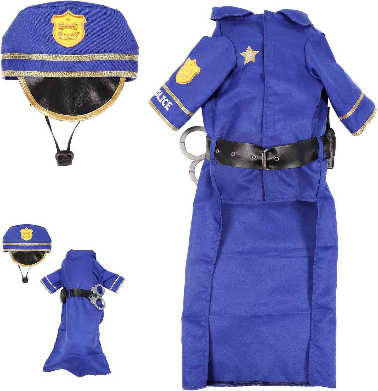 Halloween Dog Pet Police Costume Shirt with Belt, Handcuffs, Walkie Talkie for Halloween Dress-Up Party, Role Play, Carnival Cosplay, Holiday Decorations Clothes (Medium)