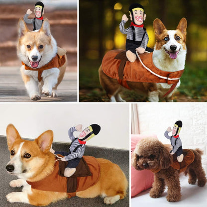 Dog Costume Horse - Cowboy Rider Horse Riding Dog Costume Funny Dog Carrying Costume for Small Large Puppy - Pet Apparel Dress up Outfits for Halloween Christmas