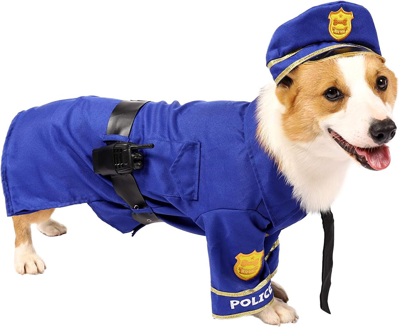 Halloween Dog Pet Police Costume Shirt with Belt, Handcuffs, Walkie Talkie for Halloween Dress-Up Party, Role Play, Carnival Cosplay, Holiday Decorations Clothes (Medium)