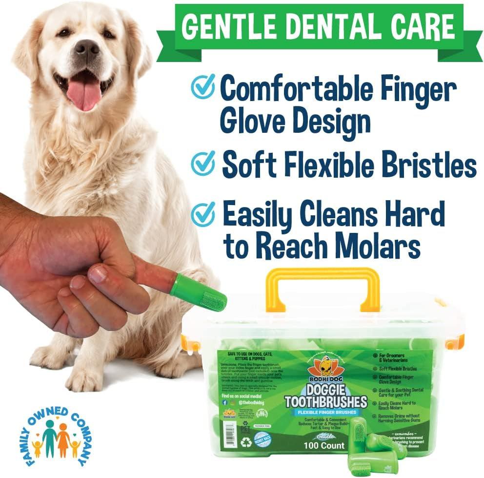 Finger Toothbrush for Dogs & Cats | Puppy Toothbrush with Soft & Flexible Silicone Bristles for Pet Dental Care | Easy Teeth Cleaning Dog Finger Toothbrush, 100 Count