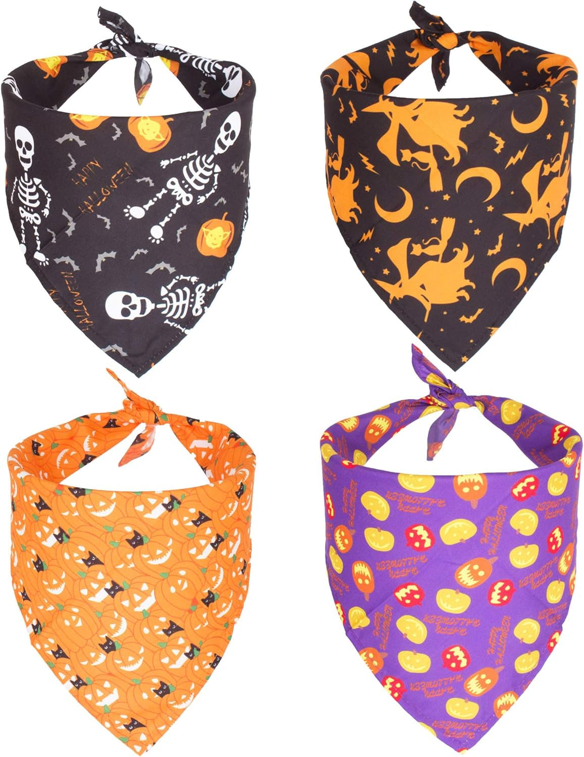 4PCS Halloween Dog Bandana Pet Halloween Bandana Pumpkin Ghost Witch Print Dog Puppy Halloween Bandana Pet Triangle Bibs Scarf Accessories for Dogs Cats Pets (Black&Orange&Purple)