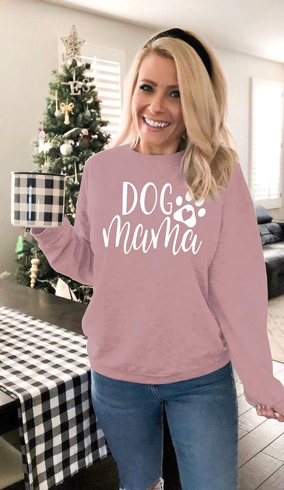 Dog Mom Sweatshirt Women Dog Mama Shirt Pullover Cute Dog Sweater Long Sleeve Letter Print Tshirt Tops