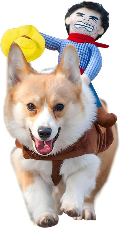 Cowboy Rider Dog Costume for Dogs Clothes Knight Style with Doll and Hat for Halloween Day Pet Costume (M)