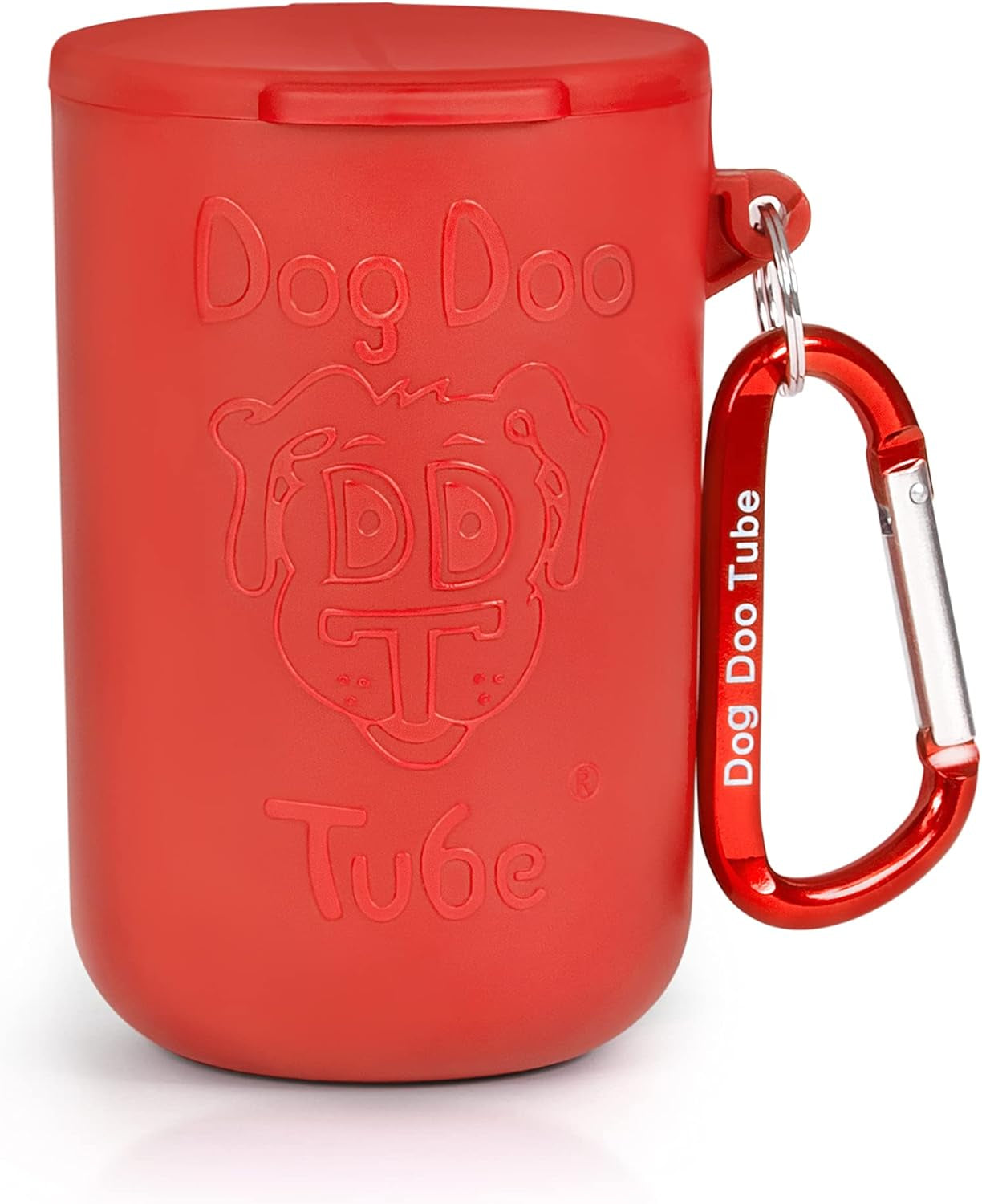 Dog Doo Tube Reusable Dog Poop Holder for Dog Walkers - Carries Used Dog Poop Bags - Tight Fitting Lid Keeps in Odors - Dog Waste Carrier - Attachable to Dog Leash, Harness or Waist (Medium, Red)