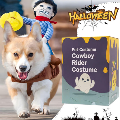 Cowboy Rider Dog Costume for Dogs Clothes Knight Style with Doll and Hat for Halloween Day Pet Costume (M)