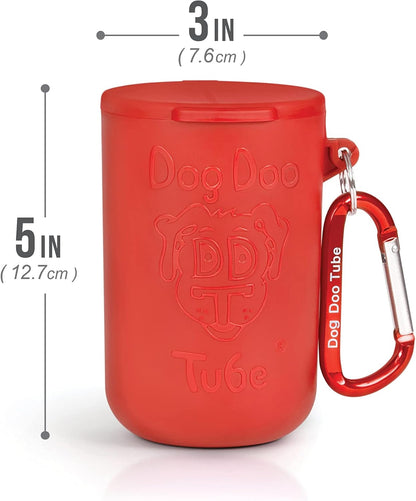 Dog Doo Tube Reusable Dog Poop Holder for Dog Walkers - Carries Used Dog Poop Bags - Tight Fitting Lid Keeps in Odors - Dog Waste Carrier - Attachable to Dog Leash, Harness or Waist (Medium, Red)