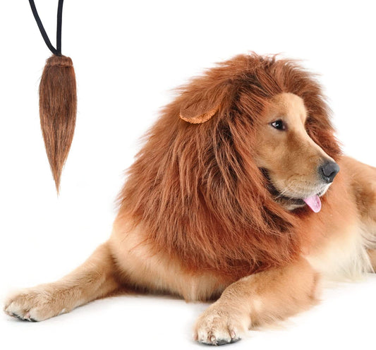 Lion Mane for Dog Costumes, Dog Lion Mane, Realistic Lion Wig for Medium to Large Sized Dogs, Large Dog Halloween Costumes, Lion Mane for Dog, Halloween Costumes for Dogs (Dark Brown)