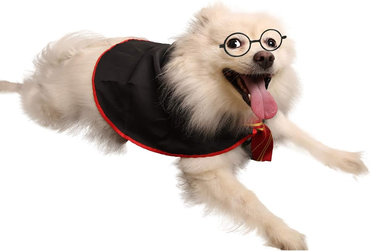 Halloween Dog Costume Pet Wizard Shirt Cat Soft Clothes for Dogs Cats Soft Hoodies with Glasses (Large)